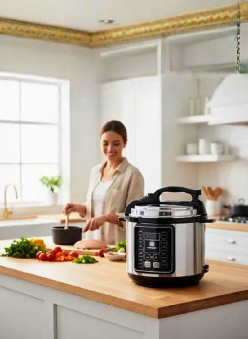 طنجرة ضغط كهربائية - سعة 6 لترات، متعددة الاستخدامات 10 في 1، قابلة للبرمجة، طباخة أرز، طباخة بطيئة، جهاز بخار، وصانعة زبادي مع غطاء ذكي جديد وبرامج بلمسة واحدة - Image 2